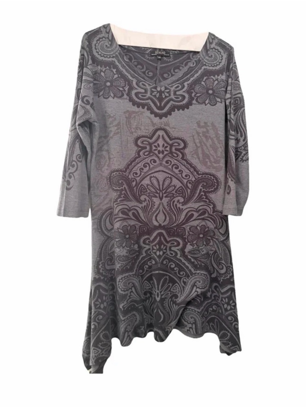NWOT Renuar Gray/black Print Long Sleeve A-Line tunic